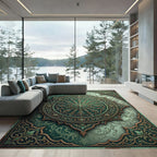 Elegant Emerald Verdant Ornate Medallion Rug