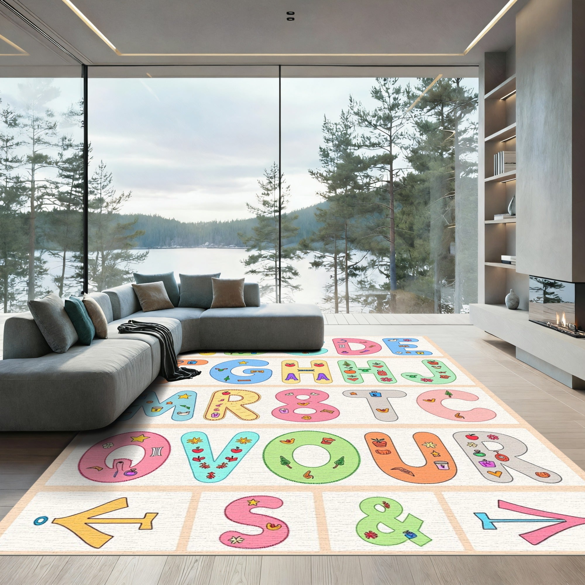 Whimsical Alphabet Garden Patchwork Rug