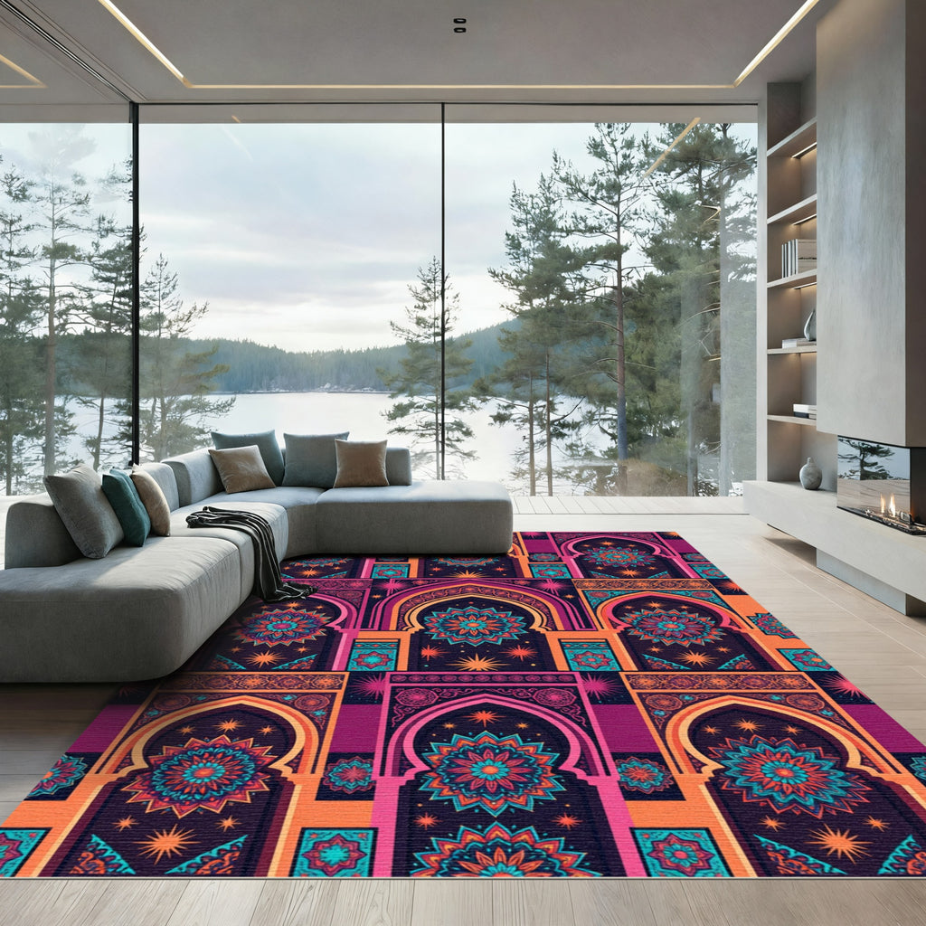 Vibrant Arch Mandala Geometric Medallion Rug