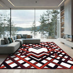 Geometric Crimson and Black Interlocking Lattice Rug