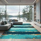Aqua Teal Orange Splotch Stripes Rug
