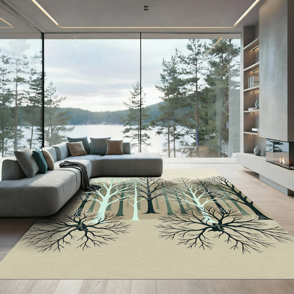 Ethereal Winter Forest Silhouette Art Rug