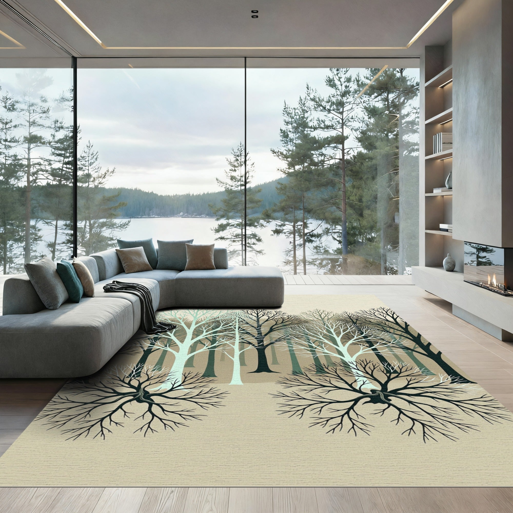 Ethereal Winter Forest Silhouette Art Rug