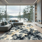Monochromatic Ink Blossom Abstract Rug