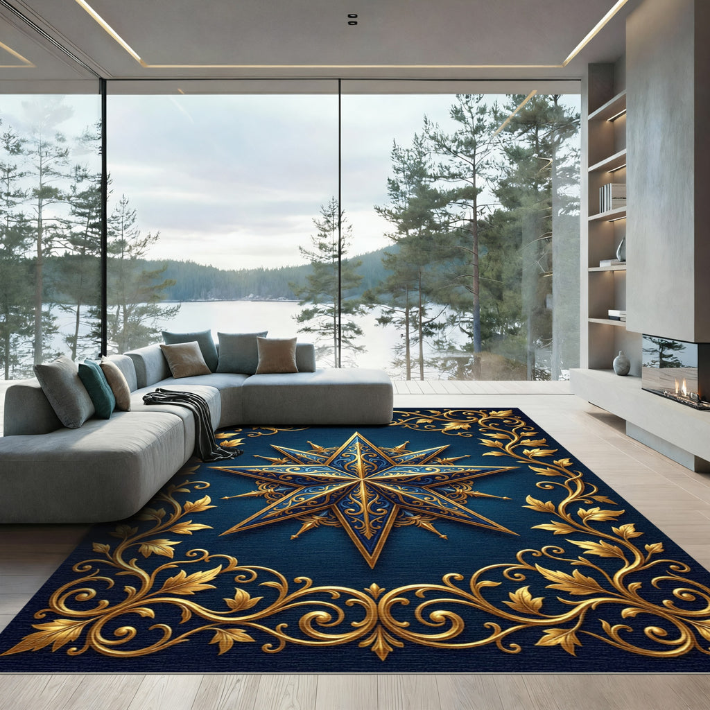 Gilded Navy Celestial Star Filigree Rug