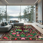 Crimson Garden Birds Floral Arch Rug