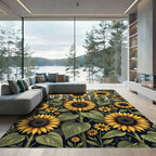 Vibrant Golden Sunflower Garden Illustration Rug