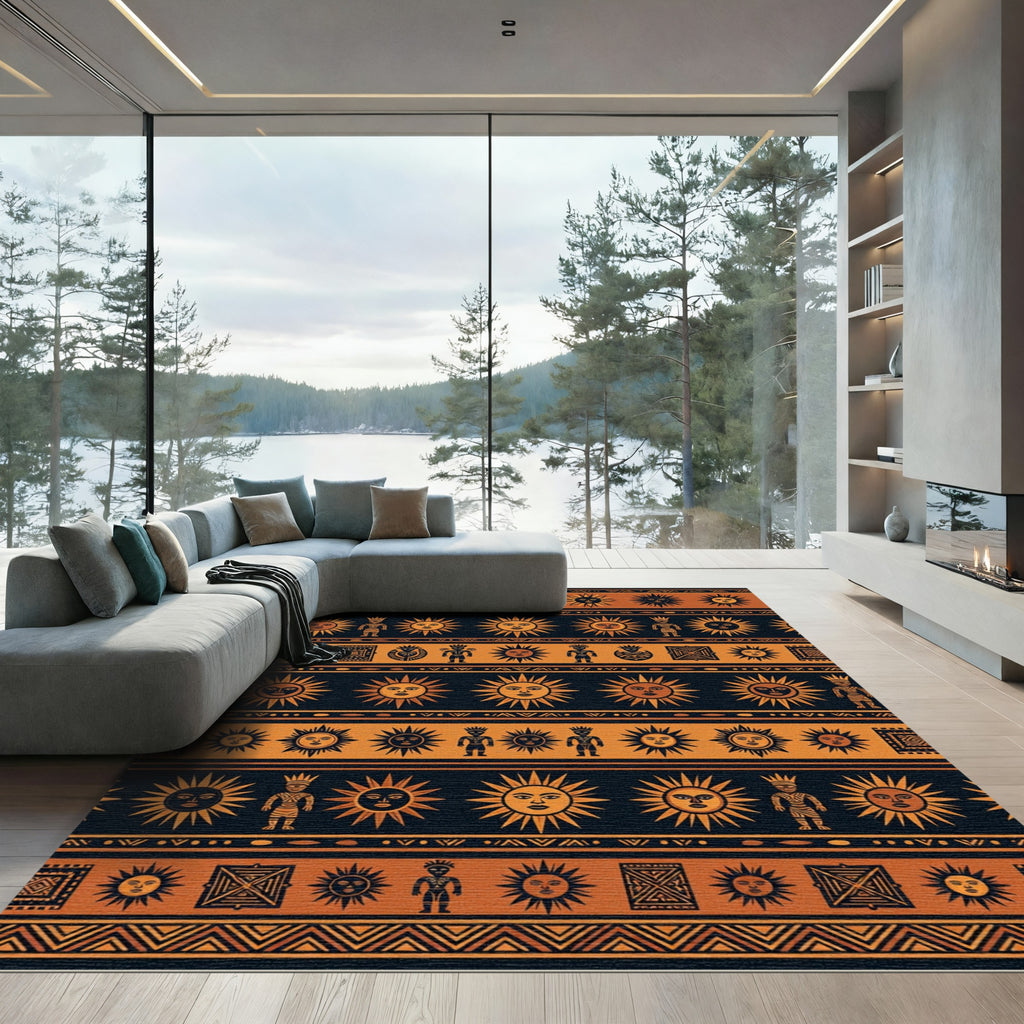 Tribal Sun Celestial Ochre Striped Rug
