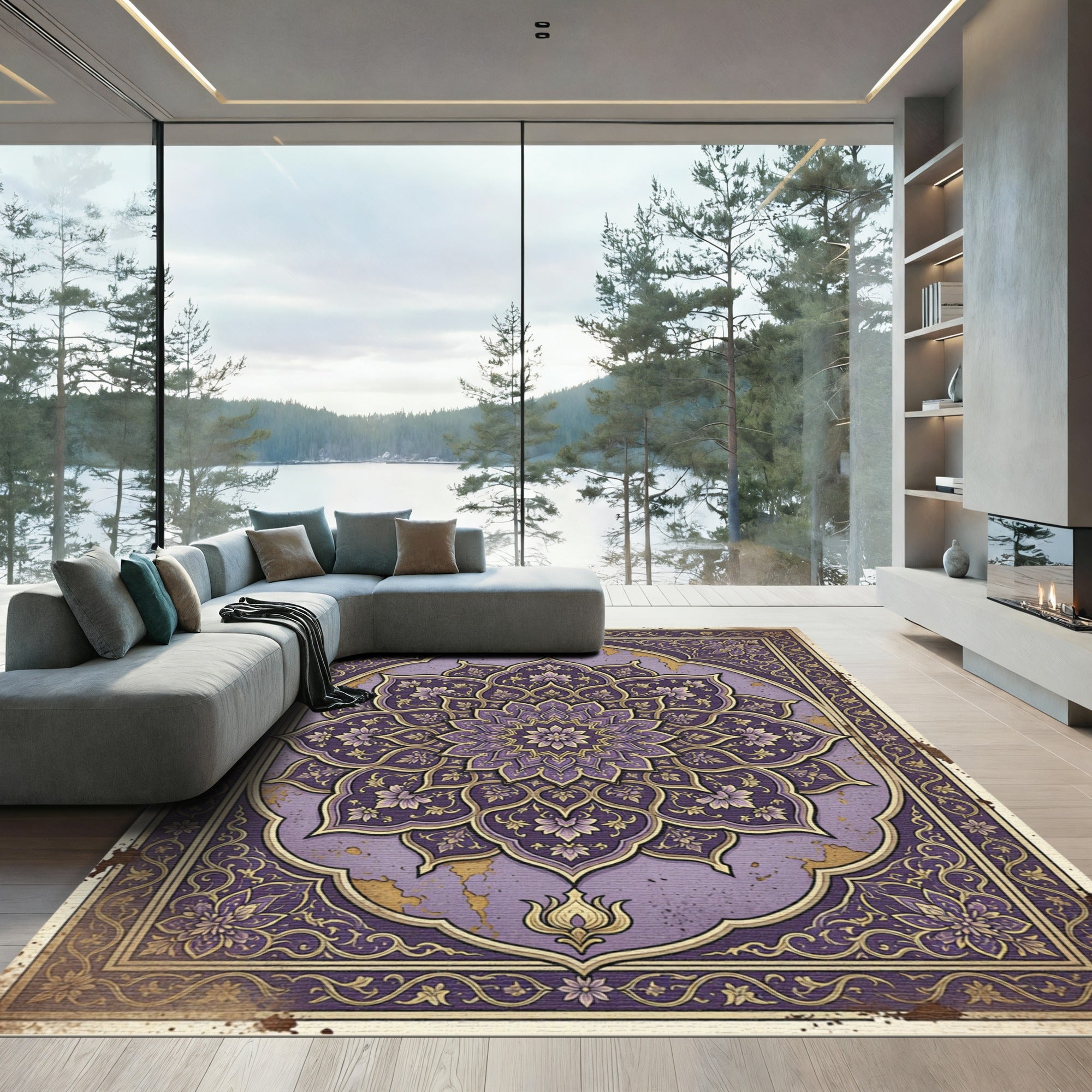Ornate Lavender Floral Medallion Rug