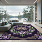Purple Floral Laurel Wreath Gold Medallion Rug