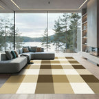 Warm Neutral Earthy Plaid Squares Rug