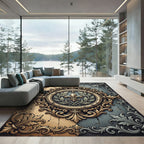 Gold Fleur de Lis Baroque Medallion Rug