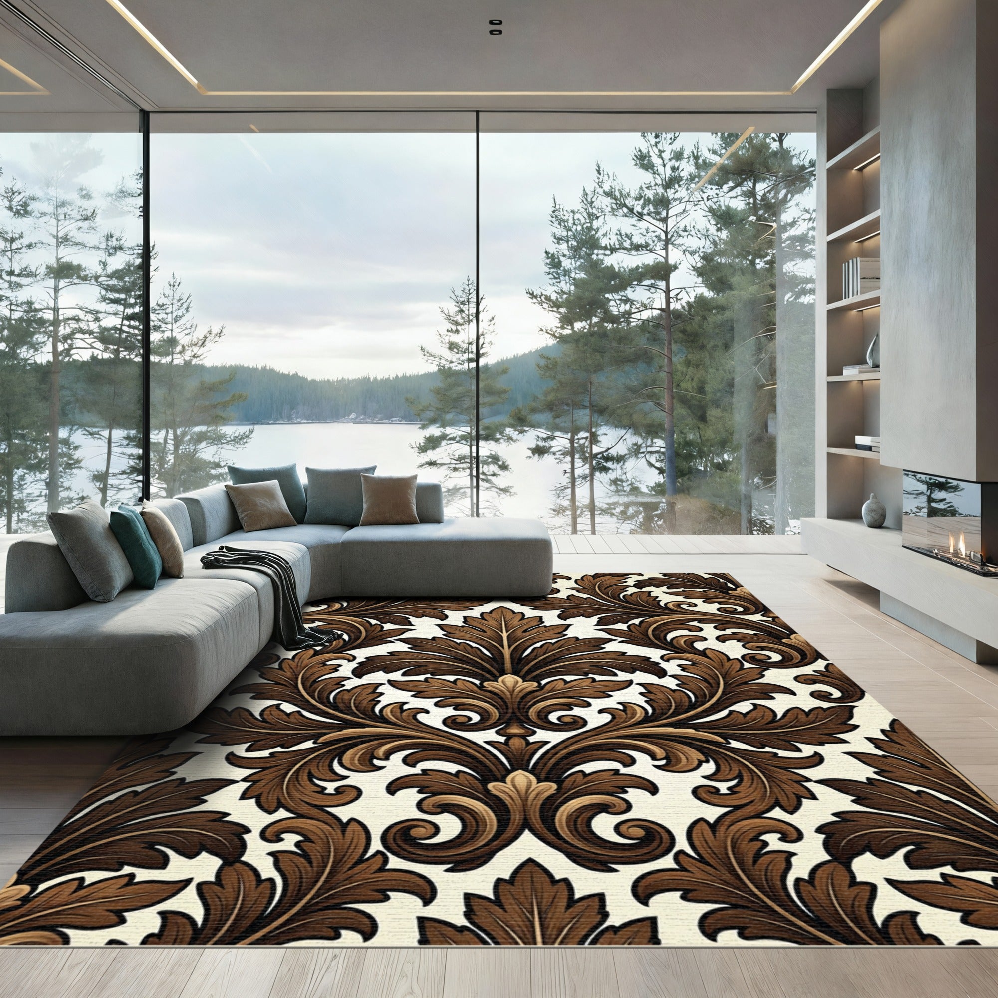 Rich Brown Vintage Acanthus Scroll Rug