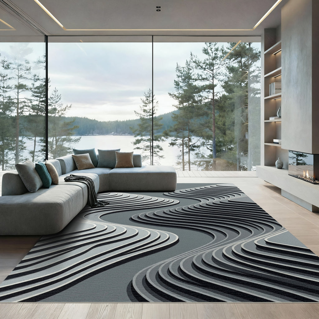 Gray Sculpted Wave Layers Rug