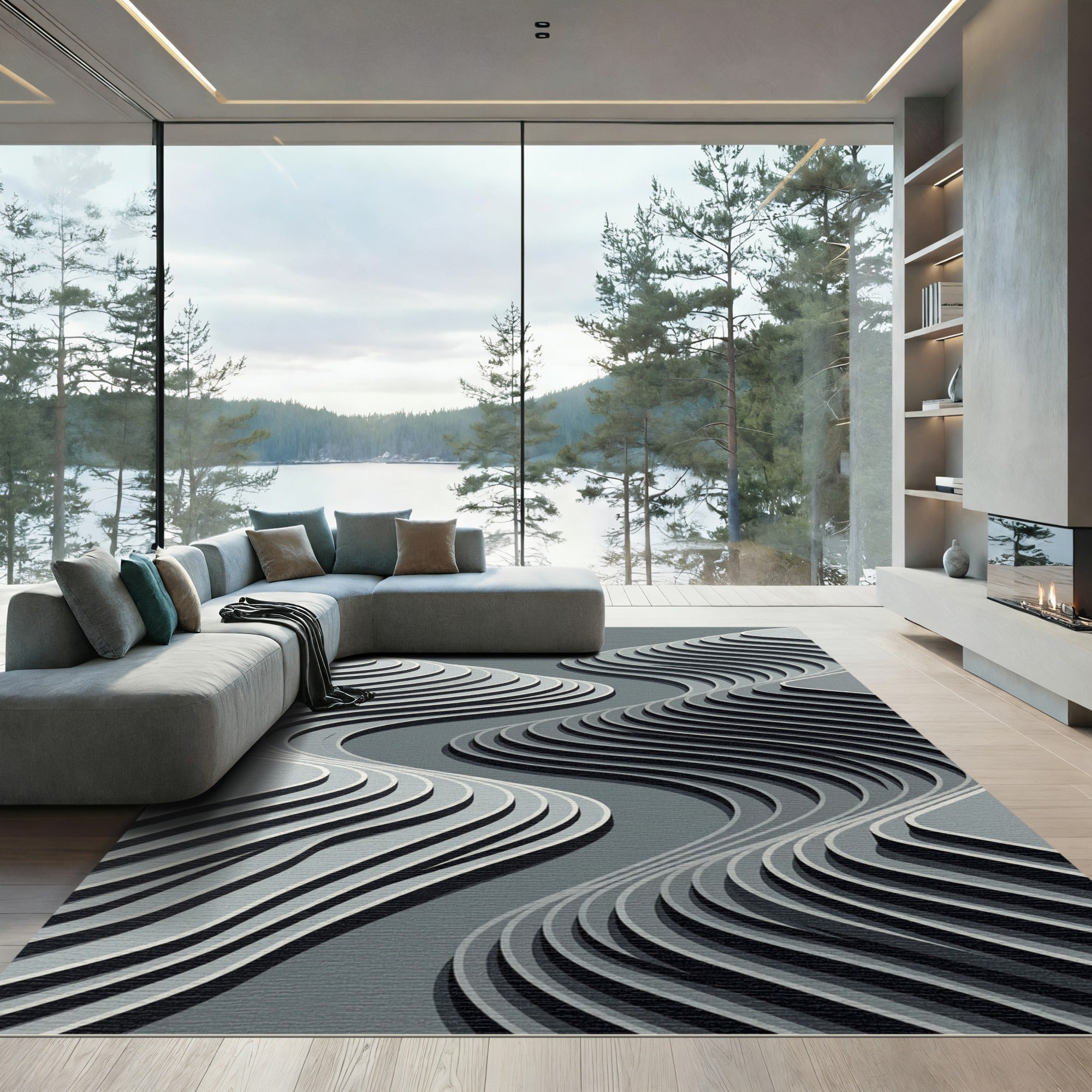Gray Sculpted Wave Layers Rug