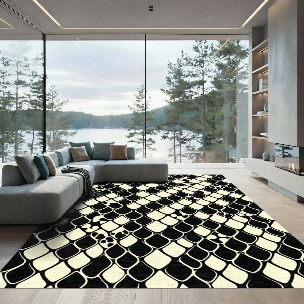 Monochromatic Snake Skin Geometric Texture Rug