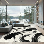 Minimalist Black Ink Swirl Statement Rug