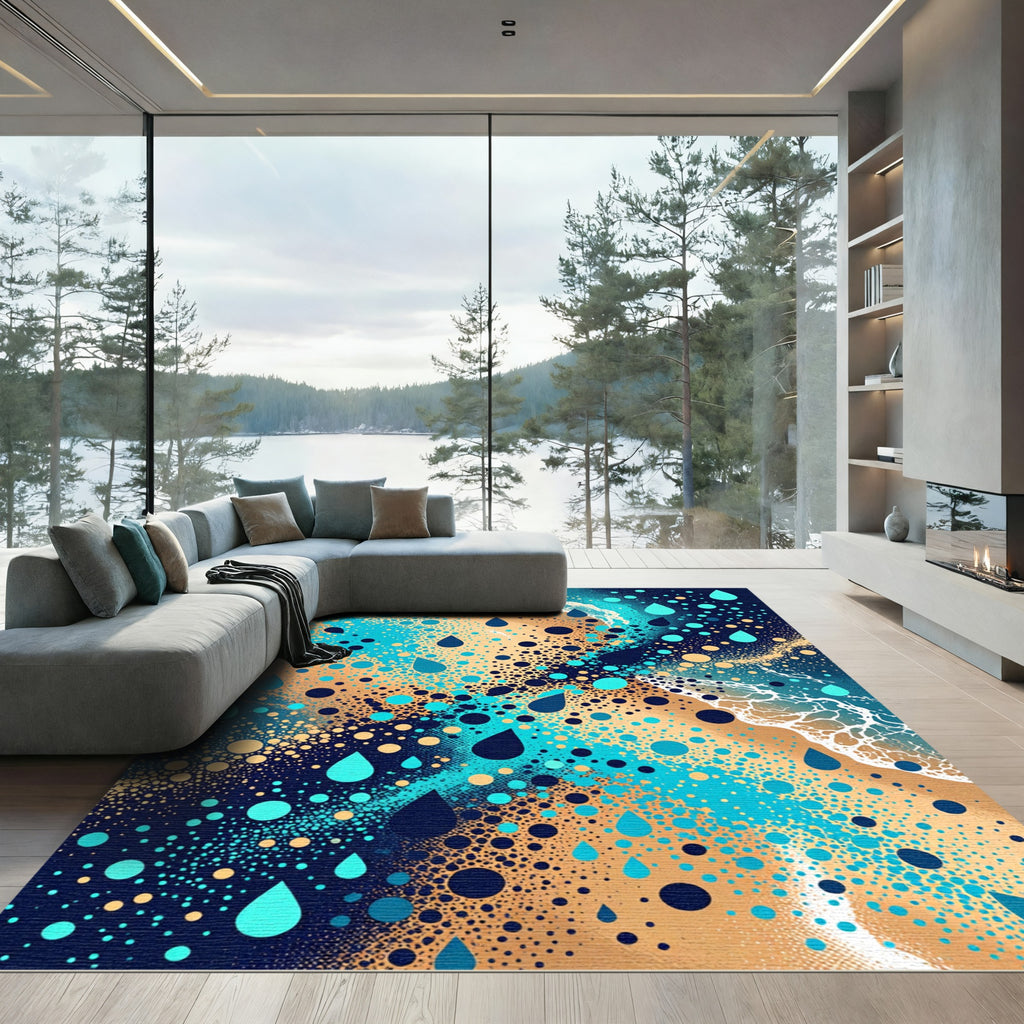 Abstract Teal Water Droplet Ocean Wave Rug