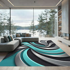 Modern Aqua and Silver Swirl Rug