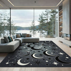 Celestial Monochrome Crescent Moon Starry Sky Rug