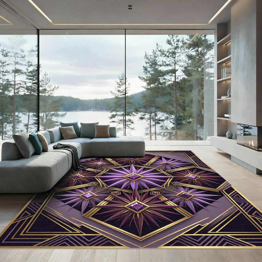 Art Deco Purple Amethyst Geometric Star Rug