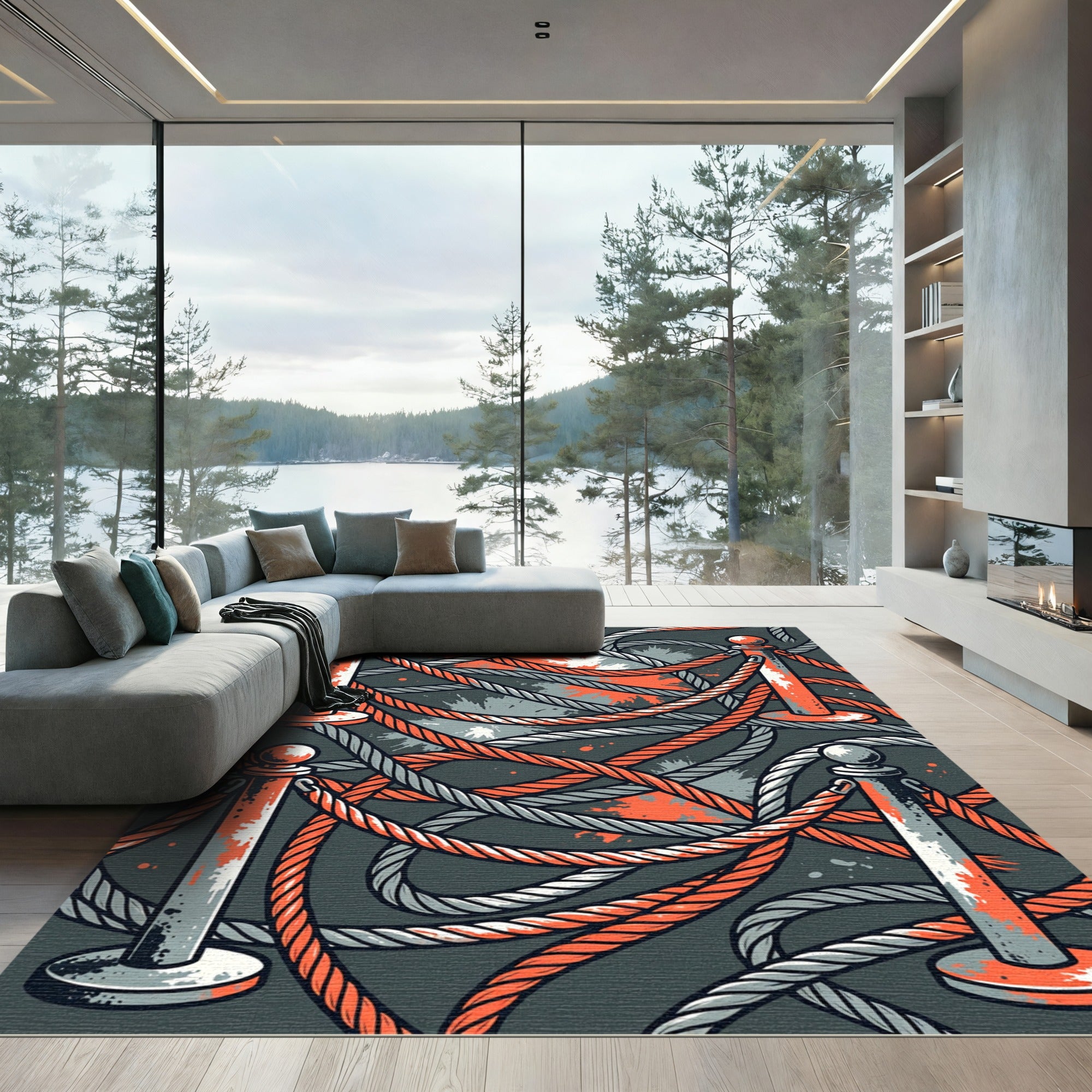 Orange Rope Stanchion Abstract Texture Rug