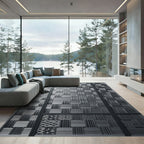 Monochrome Woven Intersecting Grid Rug