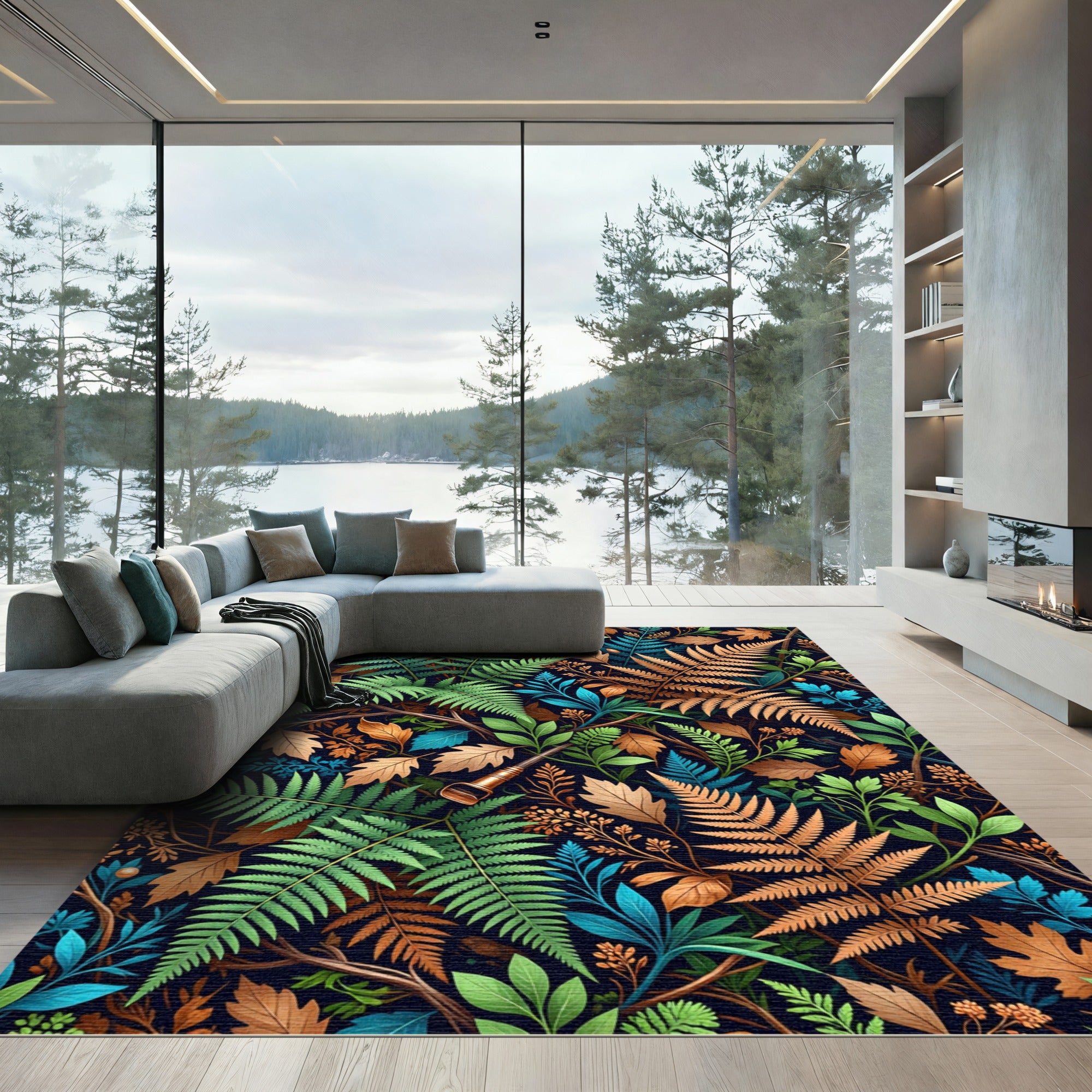 Lush Tropical Fern Forest Floor Rug