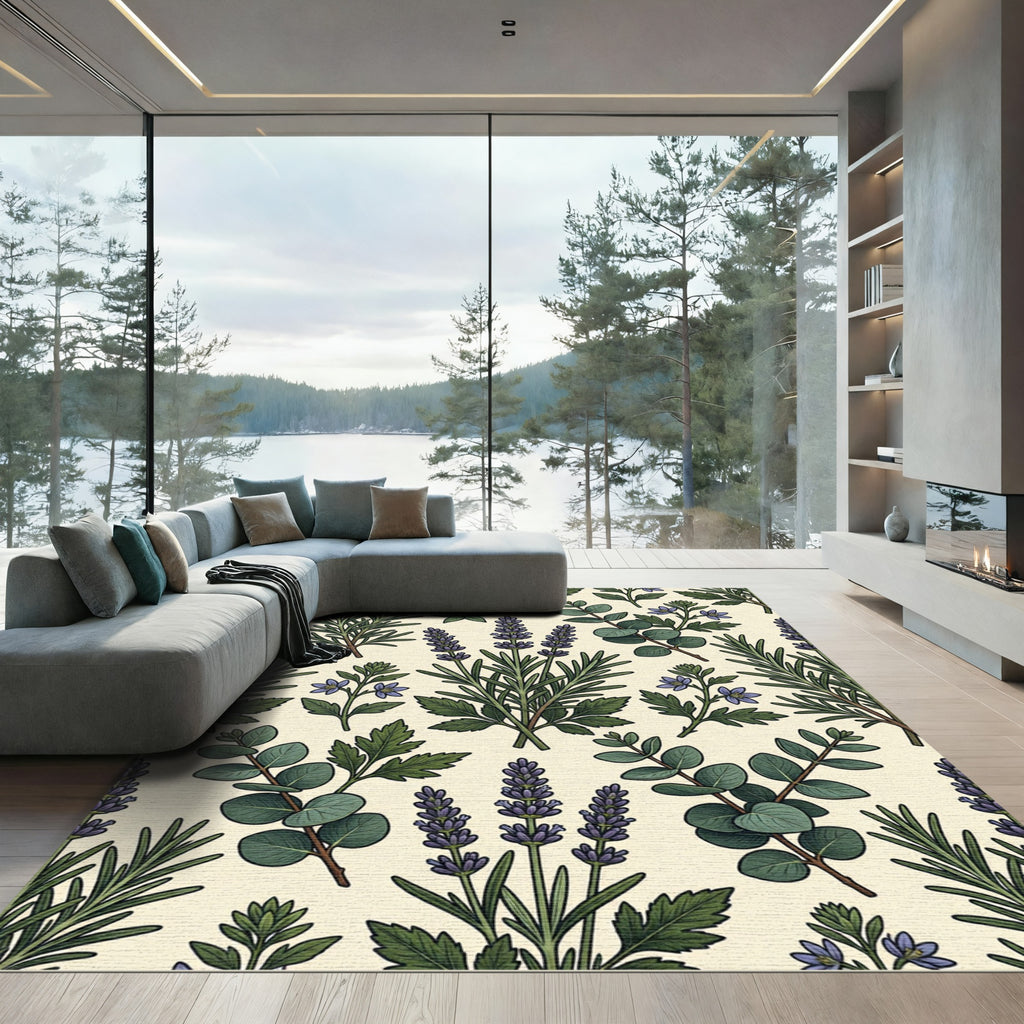 Botanical Lavender Eucalyptus Rosemary Floral Rug