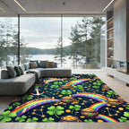 Whimsical Rainbow Shamrock Gold Coin Constellation Rug