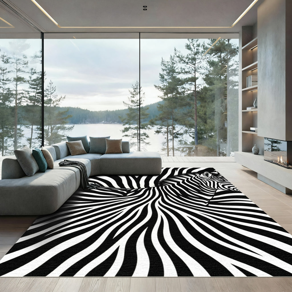 Animalistic Black White Swirls Rug