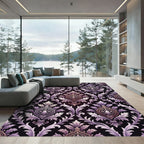 Lavender Violet Damask Scroll Work Rug