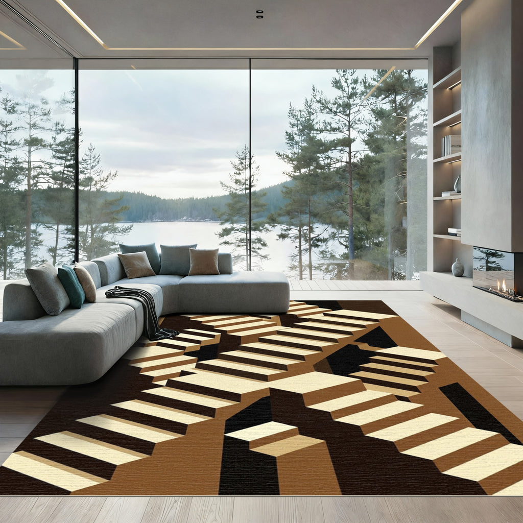 Escher Inspired Geometric Staircase Area Rug