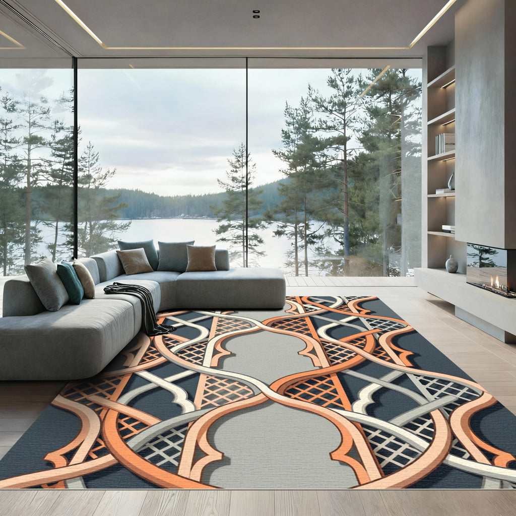 Interwoven Terracotta and Cream Lattice Rug