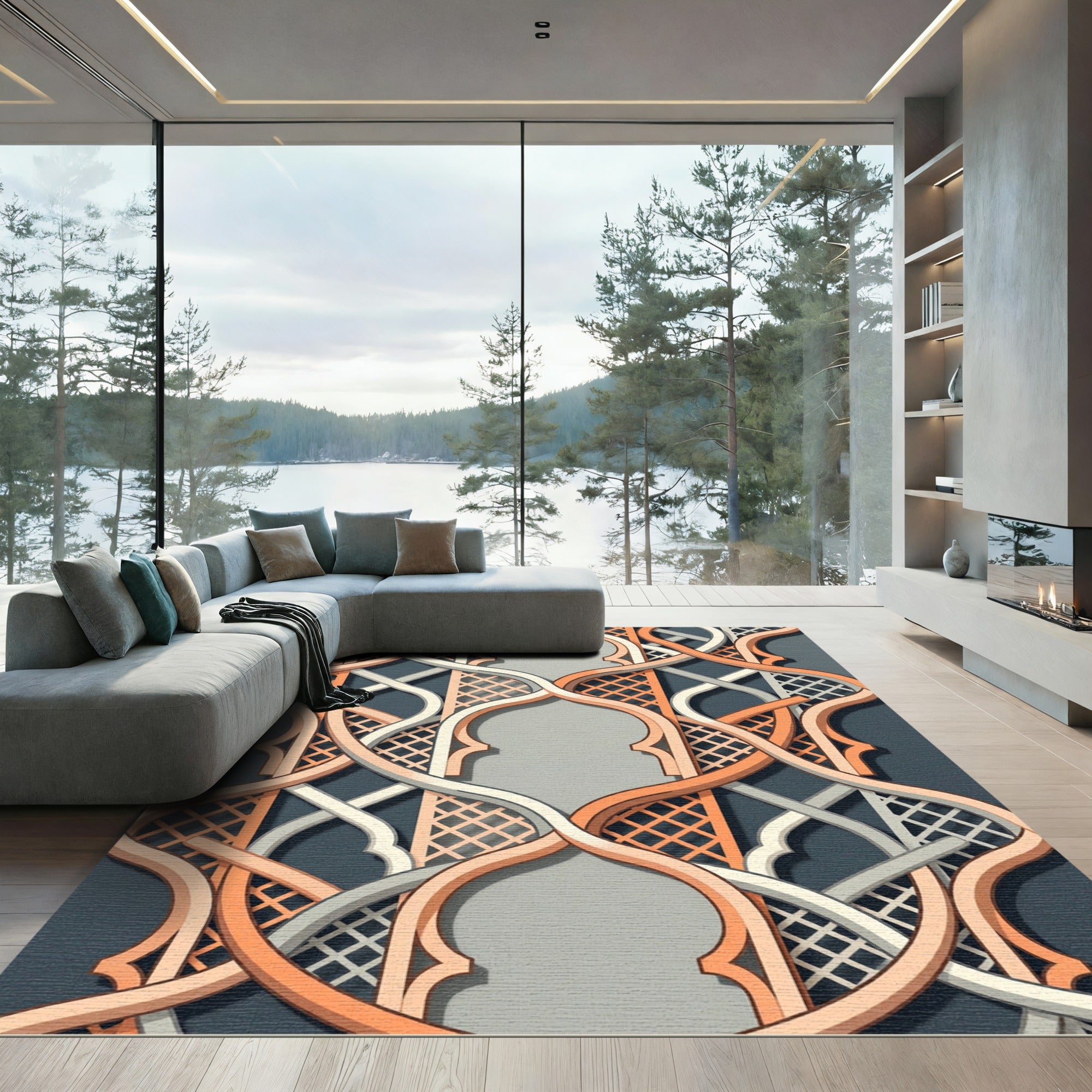 Interwoven Terracotta and Cream Lattice Rug