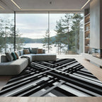 Monochrome Geometric Abstract Intersecting Line Art Rug