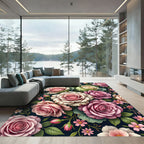 Romantic Pink Rose Botanical Garden Flourish Rug