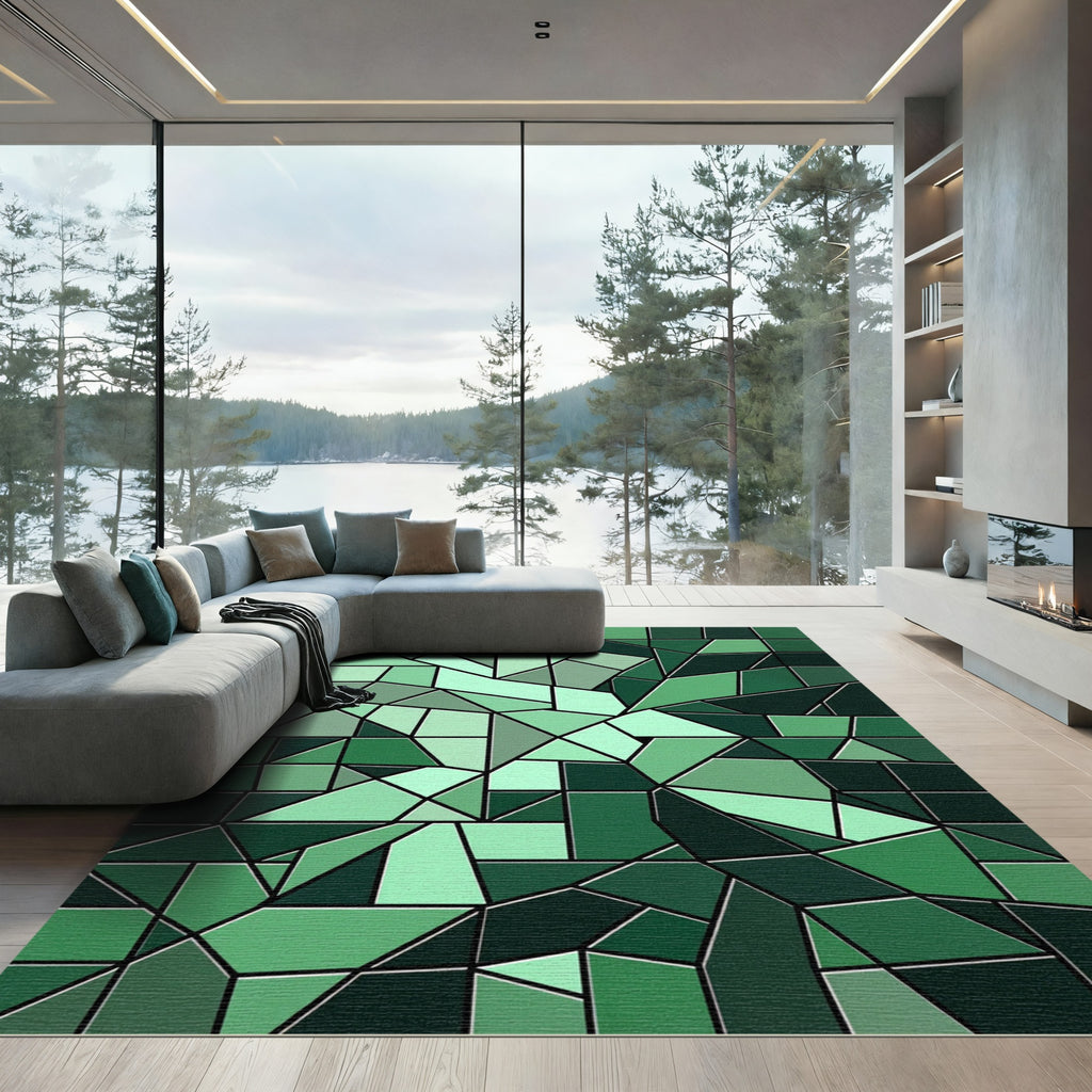 Emerald Geometric Fragmentation Design Rug