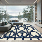 Deep Blue Nautical Anchor Chain Rug