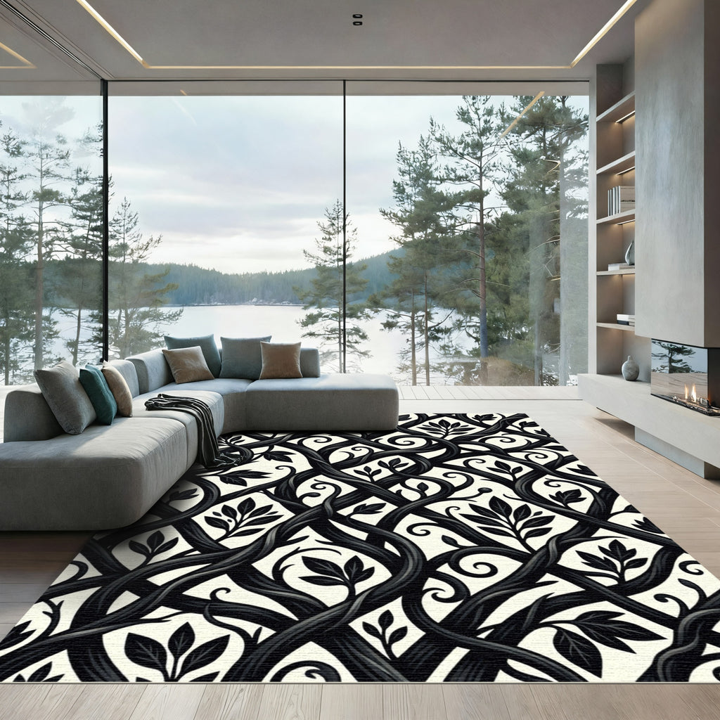 Monochromatic Entwined Vine Botanical Trellis Rug