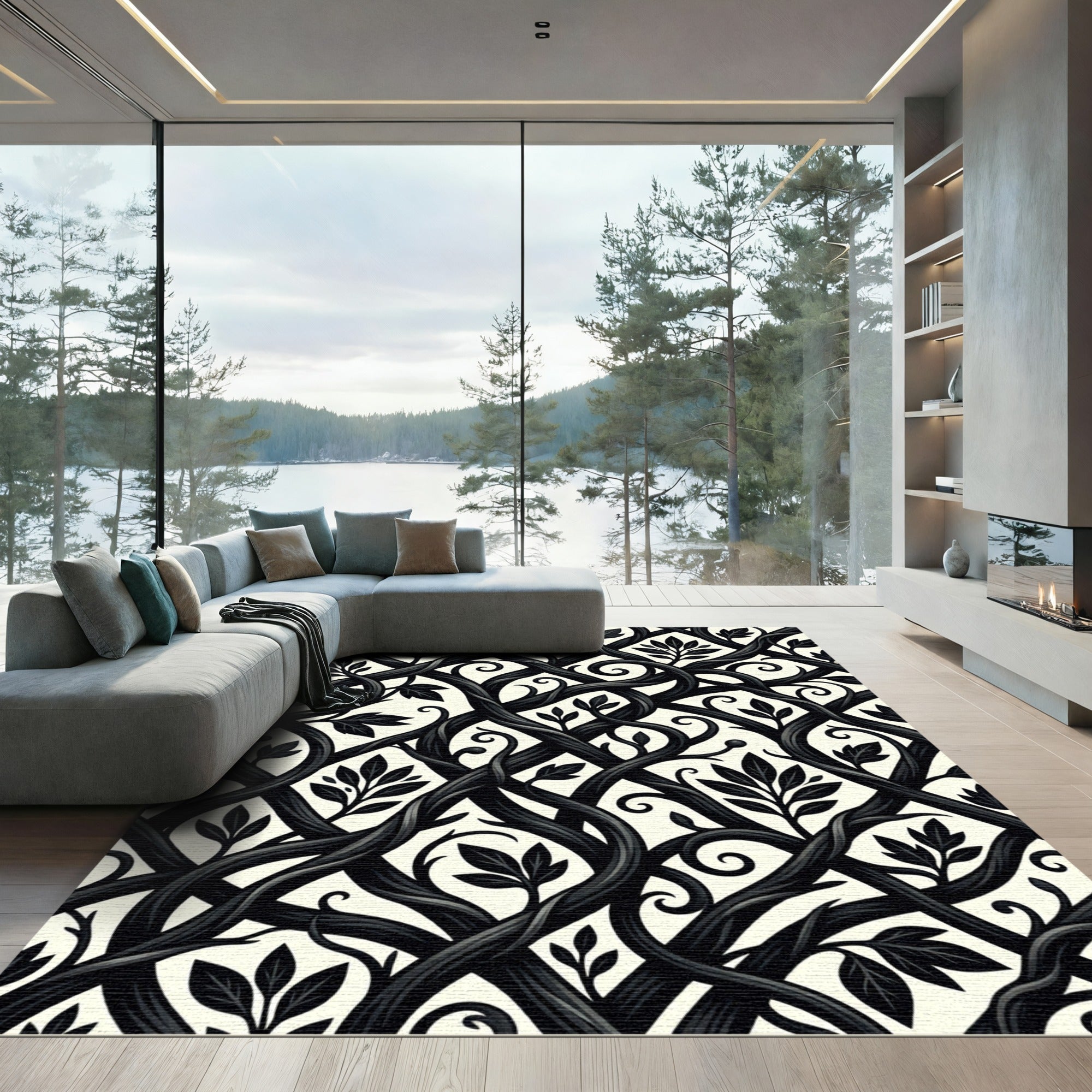 Monochromatic Entwined Vine Botanical Trellis Rug