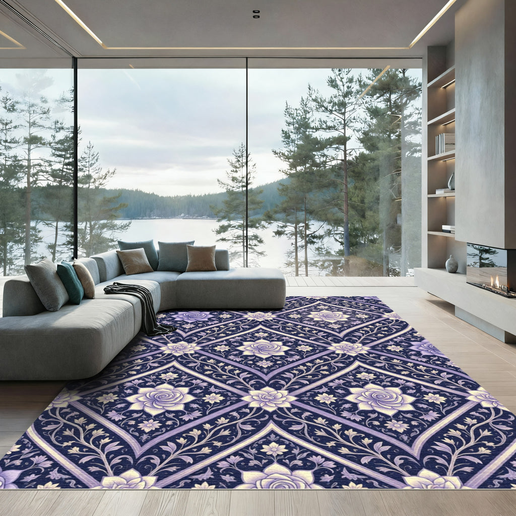 Elegant Lavender Floral Trellis Lattice Rug