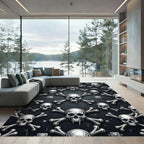 Gothic Metallic Skull and Bone Decor Rug