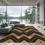 Golden Earthy Toned Chevron Geometric Art Rug