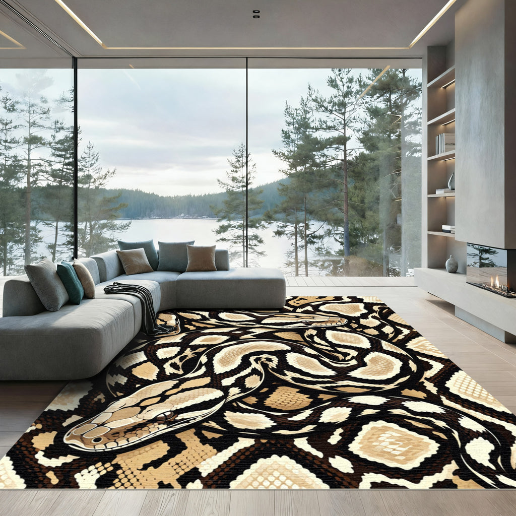 Intricate Brown Python Scale Serpent Art Rug