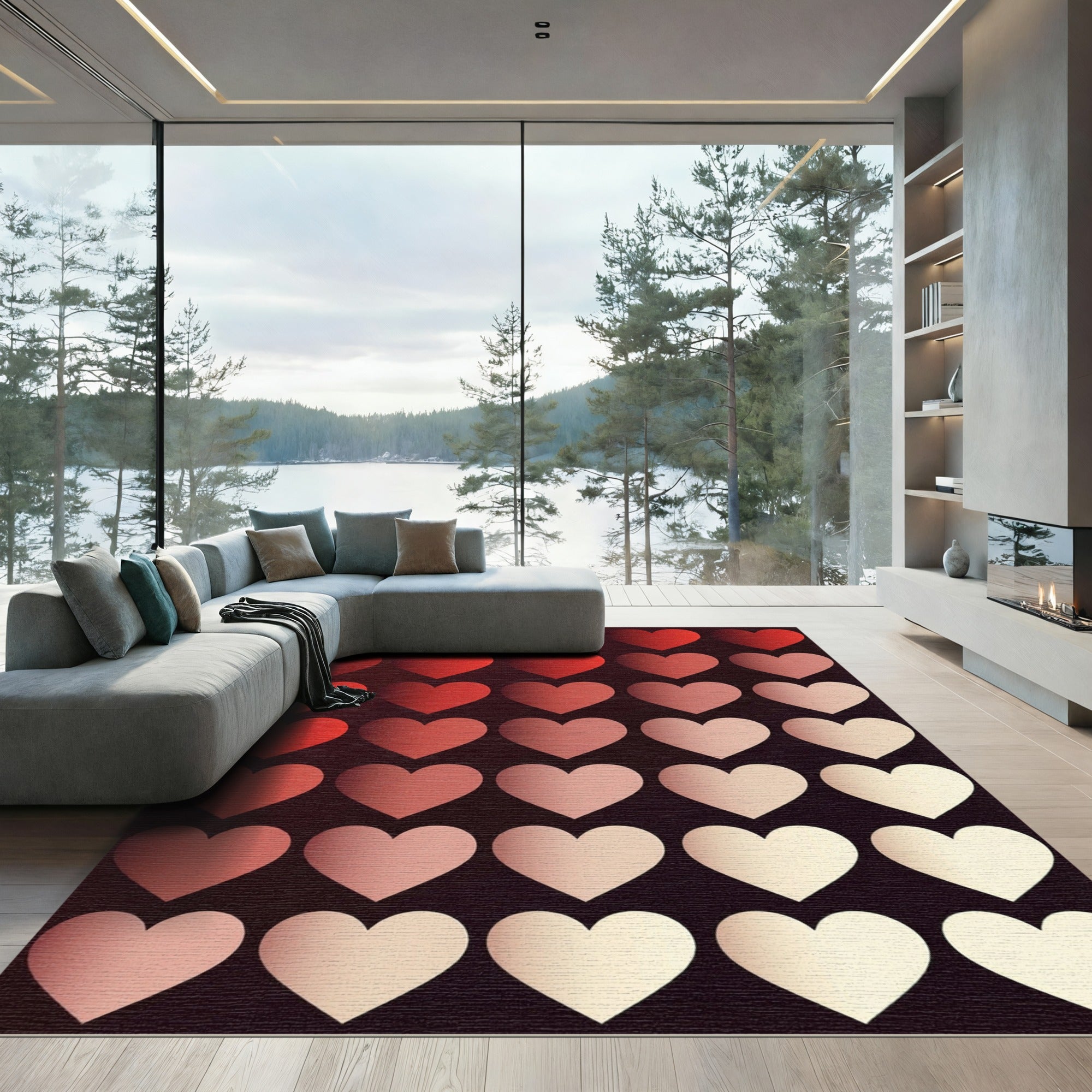 Ombre Heart Fade Gradient Minimalist Rug