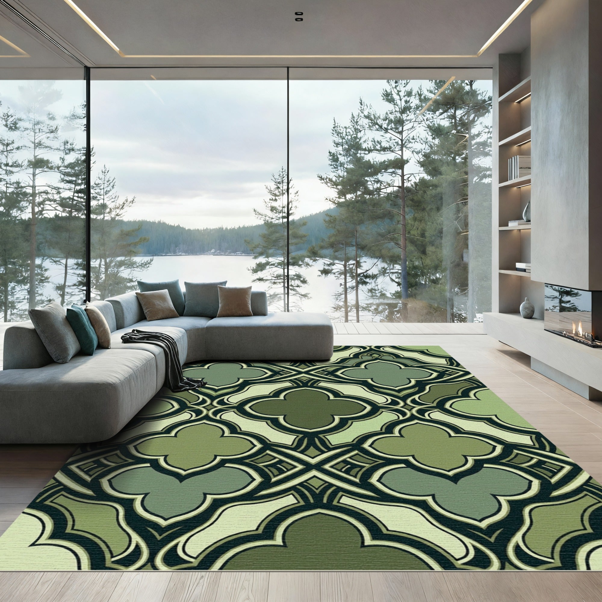 Sage Green Quatrefoil Geometric Art Rug