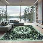 Ornate Emerald Green Foliage Border Rug
