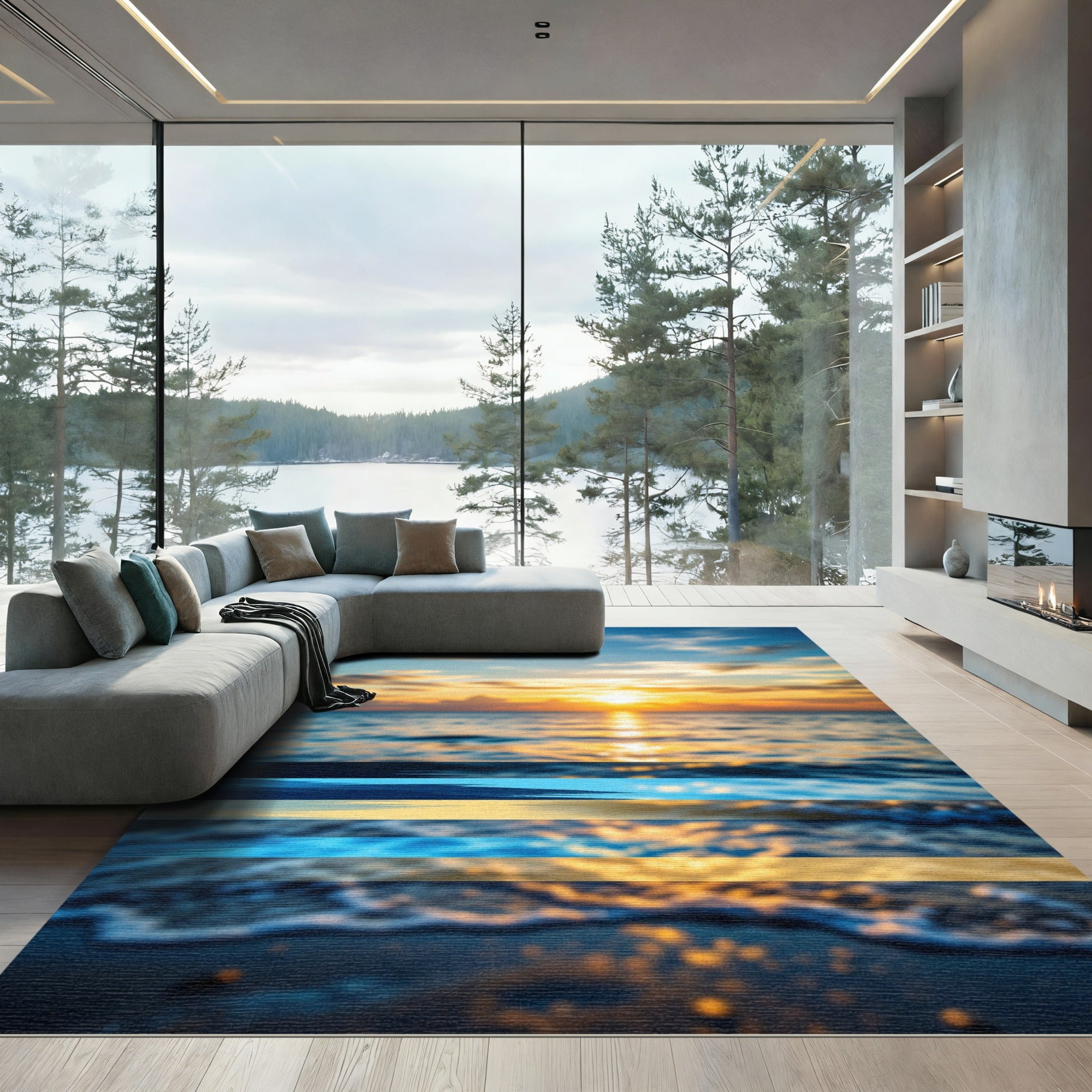 Golden Hour Ocean Waves Rug