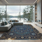 Opulent Indigo Floral Medallion Rug